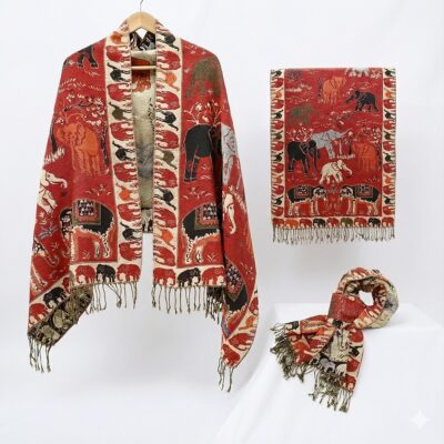 12pk Metallic Elephant Pashmina Feel scarf Reversible