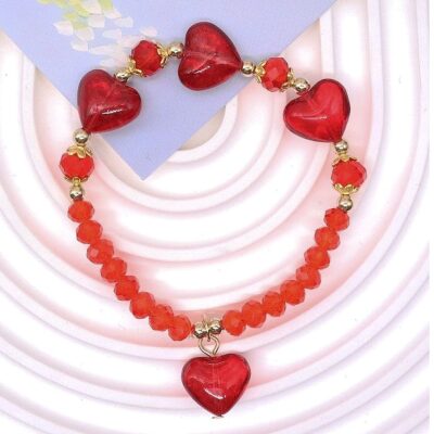 12pk Heart Beads Stretch Bracelet