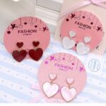 AER1870 12pk Double Heart Dangle Earrings