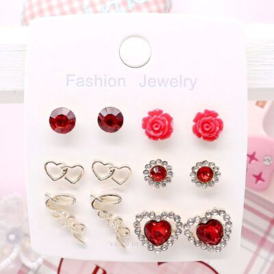 12pk Love Heart Flower Stud Earring Set