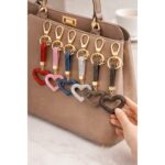 KC511-20 12pk Bling Rhinestone Heart Strap Key Chain Bag Charm