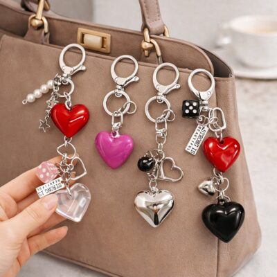 12pk Heart Theme Key Chain Bag Charm