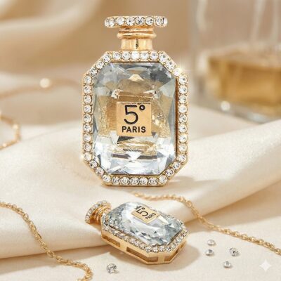 Bold Sparkling Crystal Number 5 Paris Perfume Brooch PIn