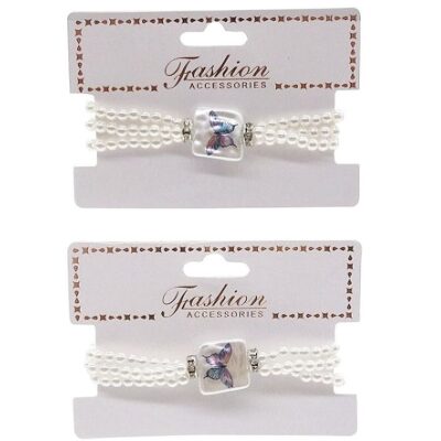 12pk Pearl Butterfly Charm Stretch Bracelets for Girls