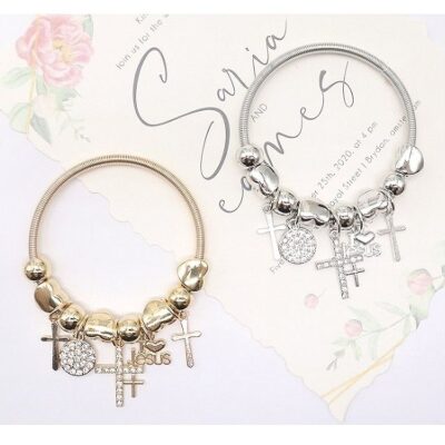 12pk Cross Jesus Charm Bangle Bracelet