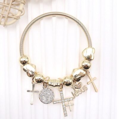 12pk Cross Jesus Charm Bangle Bracelet