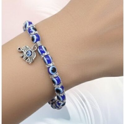 12pk Elephant Charm Evil Eye Beaded Stretch Bracelets
