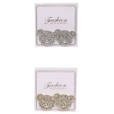12pk Rhinestone Teddy Bear Face Stud Earrings