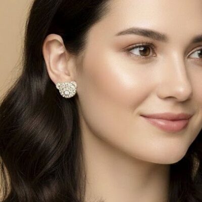 12pk Rhinestone Teddy Bear Face Stud Earrings