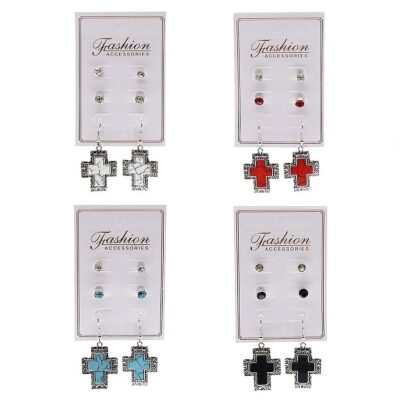 12pk Cross Dangle Earrings Stud Set