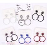 12pk Double Circle Rhinestone Dangle Earrings