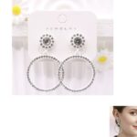 12pk Double Circle Rhinestone Dangle Earrings
