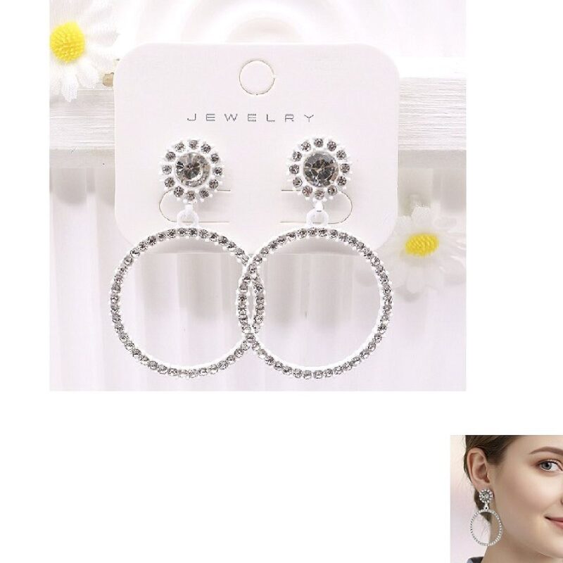 12pk Double Circle Rhinestone Dangle Earrings