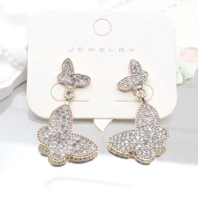 12pk Connected Butterfly Rhinestone Stud Earrings