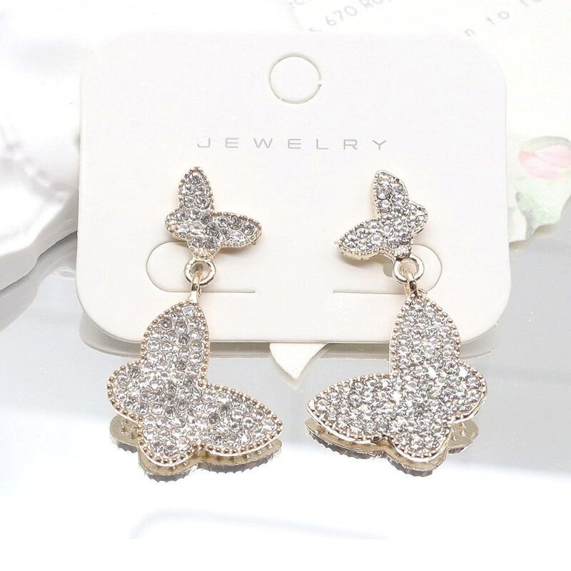 12pk Connected Butterfly Rhinestone Stud Earrings