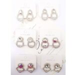 12pk Bold Ston Point Double Loop Earrings