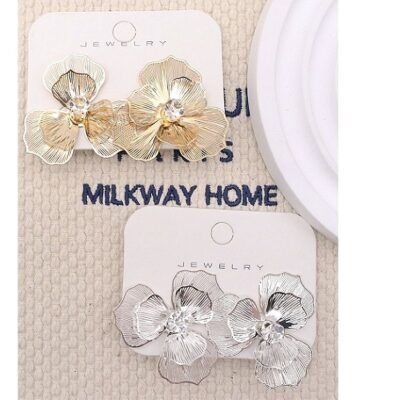 12pk Metal Petal Flower Stud Earrings