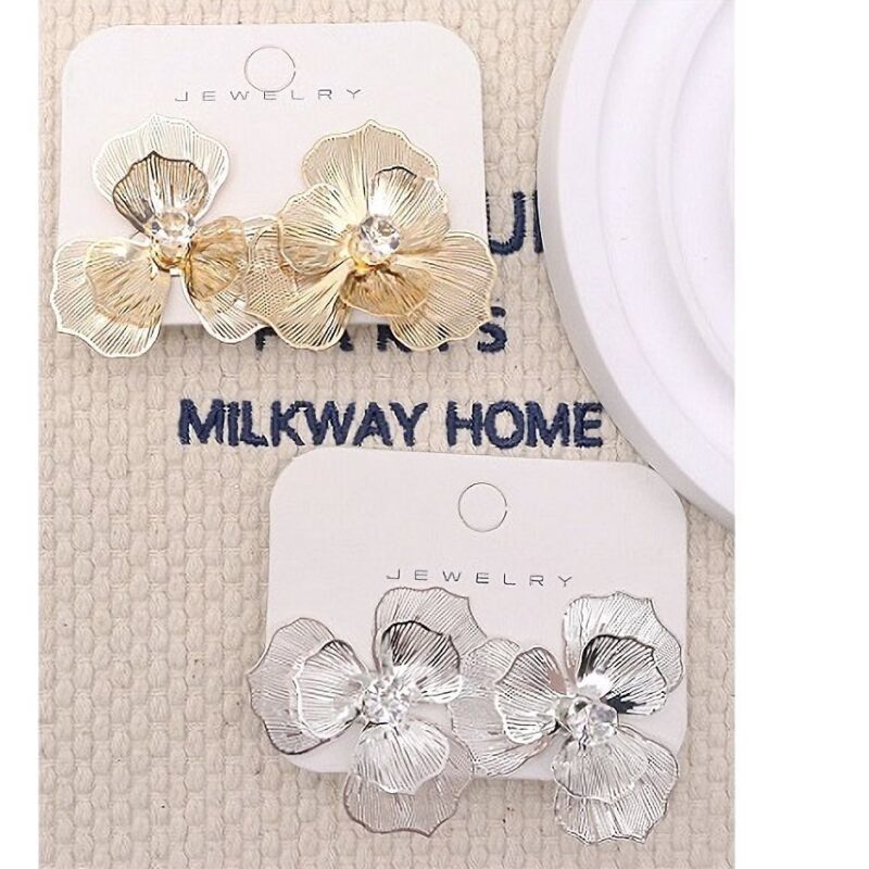 12pk Metal Petal Flower Stud Earrings