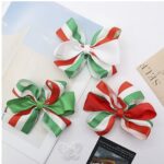 12pk Red White Green Striped Hair Bow Clip