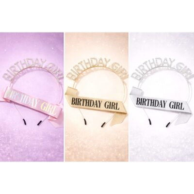 Sparkling Glitter Birthday Girl Headband Sash Set