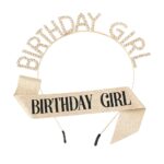 Sparkling Glitter Birthday Girl Headband Sash Set