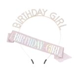Sparkling Glitter Birthday Girl Headband Sash Set