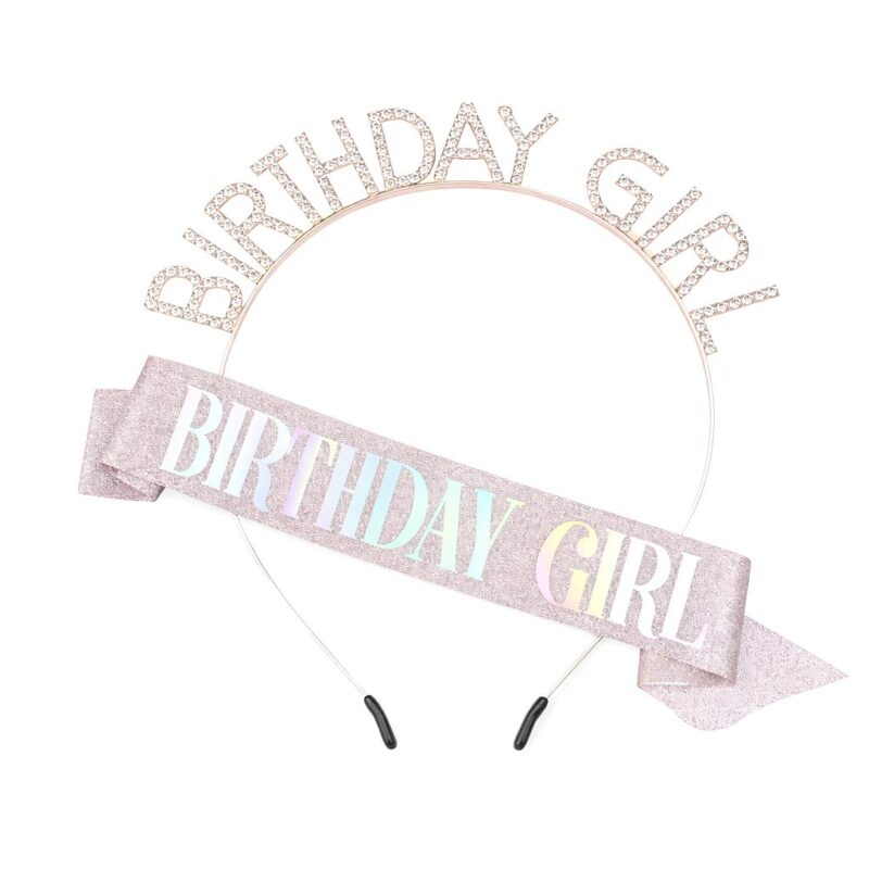 Sparkling Glitter Birthday Girl Headband Sash Set
