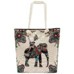 Boho Elephant Canvas Beach Tote Bag with Rope Handles
