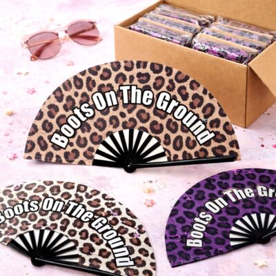 12pk Large Folding Hand Fan Leopard Print Statement Fan