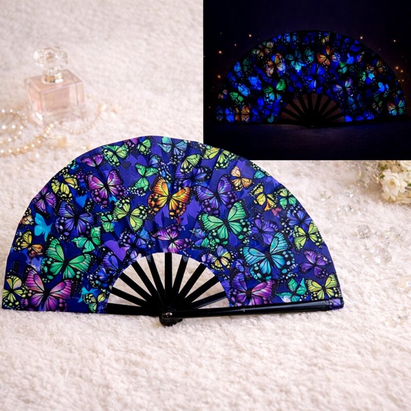 Large Folding Hand Fan Butterfly Print Reflective