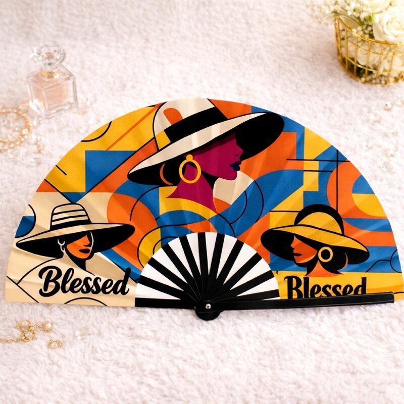 Large Folding Hand Fan Blessed Art Print Statement Fan