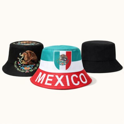 12pk Mexico Flag Reversible Bucket Hat Embroidered