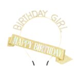 Glitter Birthday Girl Headband Happy Birthday Sash Set
