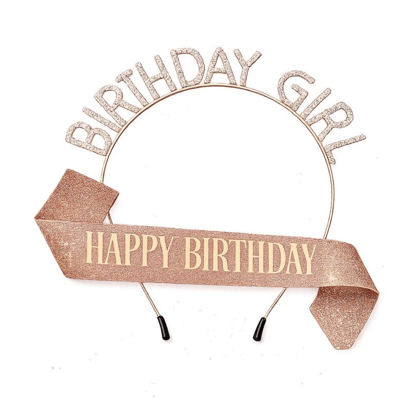 Glitter Birthday Girl Headband Happy Birthday Sash Set