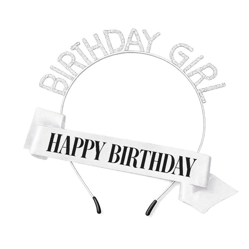 Glitter Birthday Girl Headband Happy Birthday Sash Set