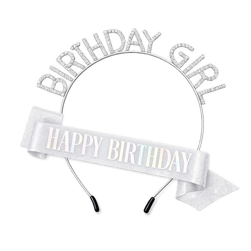 Glitter Birthday Girl Headband Happy Birthday Sash Set