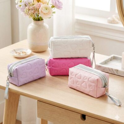 12pk Lovely Heart Makeup Cosmetic Pouch Bag