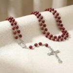 12pk Wooden Guadalupe Mary Cross Rosary Red