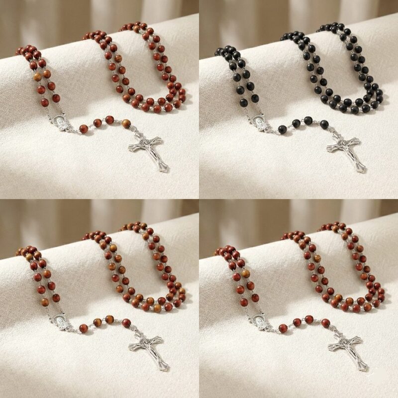 12pk Wooden Guadalupe Mary Jesus Cross Rosary