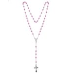 12pk Crystal Pearls Guadalupe Mary Jesus Cross Rosary Pink