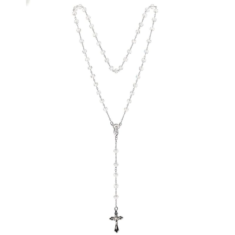 12pk Crystal Pearls Guadalupe Mary Jesus Cross Rosary White