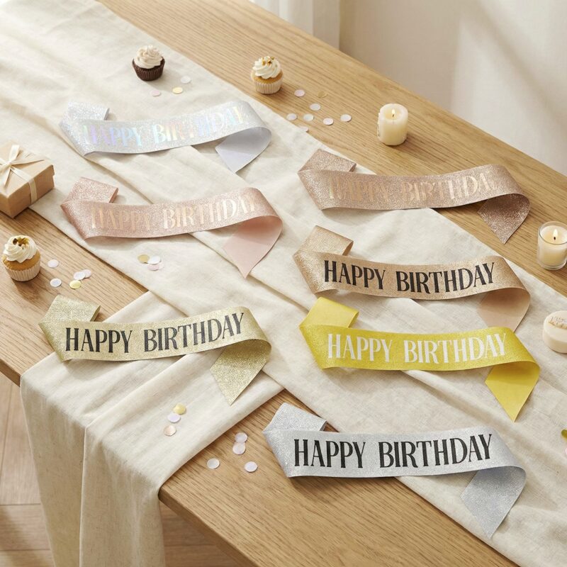 12pk Bling Glitter Happy Birthday Multi Color Sash