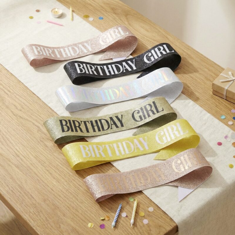 12pk Bling Glitter Birthday Girl Multi Color Sash