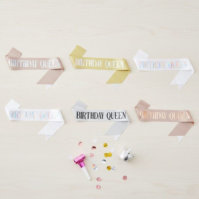 12pk Bling Glitter Birthday Queen Multi Color Sash