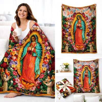 Our Lady Guadalup Mary Floral Graphic Blanket Angel