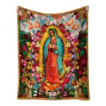 Our Lady Guadalup Mary Floral Graphic Blanket Angel