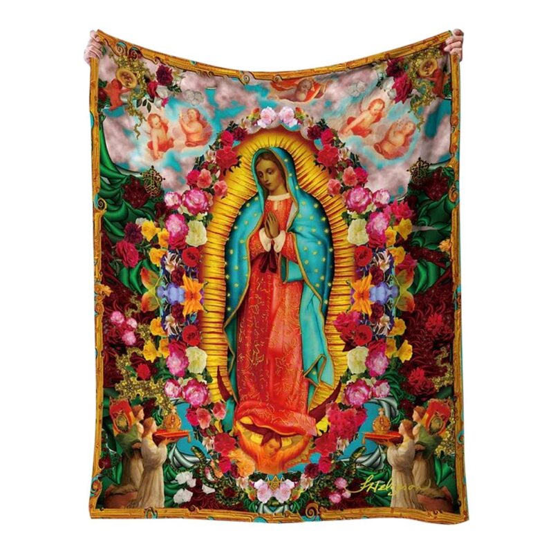 Our Lady Guadalup Mary Floral Graphic Blanket Angel