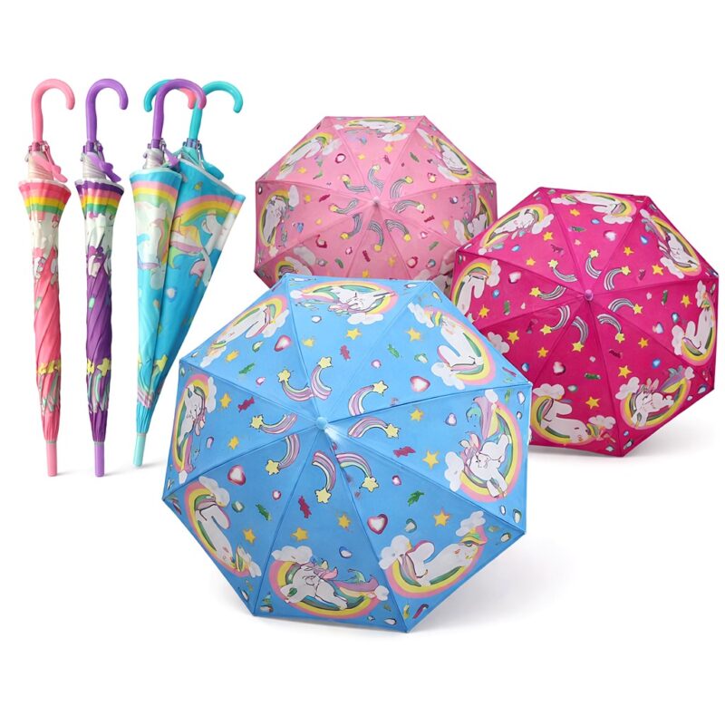 4pk Unicorn Rainbow Kids Automatic Umbrella