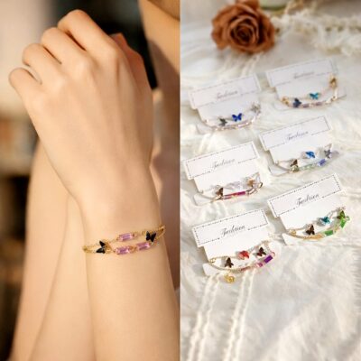 12pk Butterfly Charm Beaded Bracelet Set, Colorful Crystal Butterfly Bracelets,