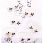 12pk Butterfly Pearl Rhinestone Stud Earrings Elegant Fashion Jewelry for